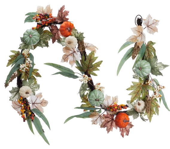 CANVAS Pumpkin and Berries Garland, Indoor Fall & Thanksgiving Decorations, Orange, 6-ft Product image
