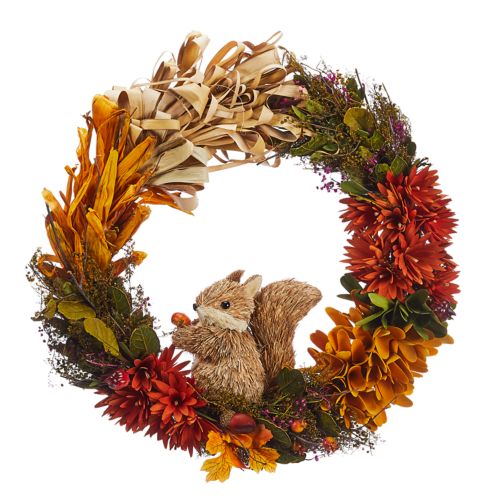 CANVAS Harvest Wreath with Squirrel, Ready to Wall Mount, Fall Decorations, Beige, 18-in Product image