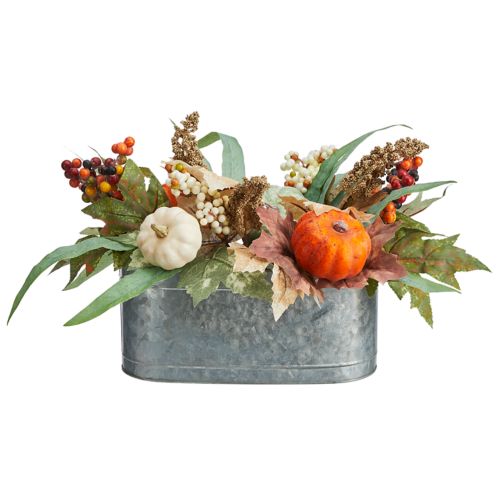 CANVAS Galvanized Harvest Basket with Pumpkins, Berries for Fall Decoration, Orange, 10-in Product image