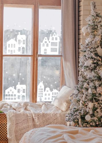 Décoration de Noël super autocollants maison blanche à peler et coller réutilisables Image de l’article