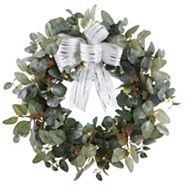 NOMA Eucalyptus Wreath with Silver Bow, 24-in