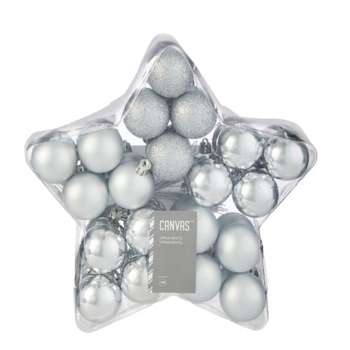 CANVAS Shatterproof Decoration Ball Christmas Ornament Set, in Star Case, Silver, 40-mm, 40-pc Product image