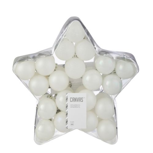 CANVAS Shatterproof Decoration Ball Christmas Ornament Set, in Star Case, White, 40-mm, 40-pc Product image