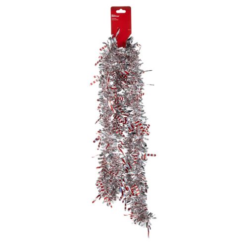 For Living Christmas Decoration Candy Cane Icon Cut Tinsel, Jumbo, Silver, 9-ft Product image