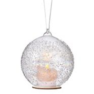 CANVAS Nordic Lights Collection Sugared Glass Ball with Light Up Candle Ornament