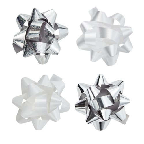 For Living Christmas Decoration Gift Bows, White Metallic, 15-pc Product image