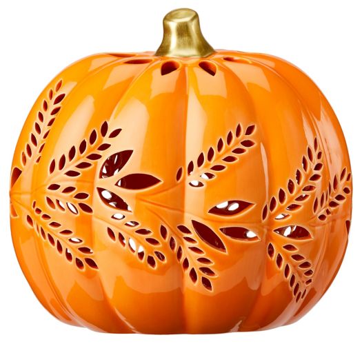 CANVAS LED Light Up Ceramic Pumpkin, Tabletop Fall & Halloween Decorations, Orange, 8-in Product image