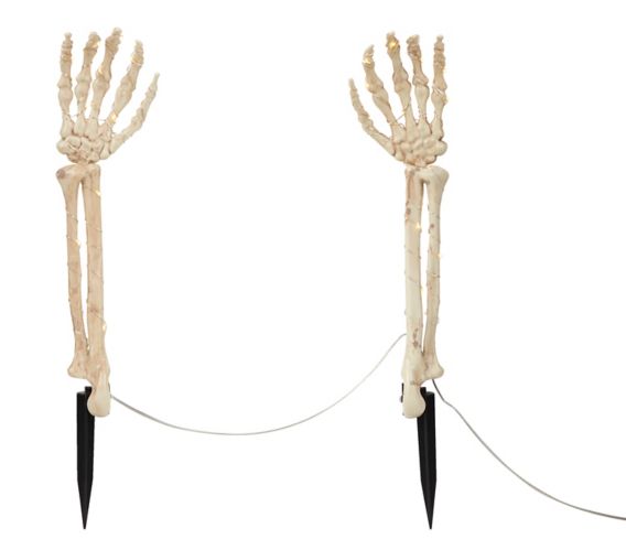 For Living Skeleton Hand Stakes Kit with 40 LED Lights for Halloween, Beige, 18-in, 2-pc Product image