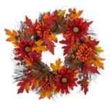 CANVAS Sunflower Wreath with Maple Leaf, Fall Harvest & Thanksgiving Decoration, Red, 2-ft | CANVASnull