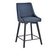 CANVAS Eve Upholstered Armless Counter Stool With High Backrest & Wood Legs, Navy