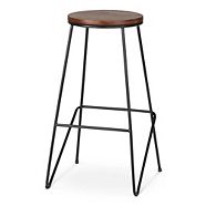 CANVAS Axel Round Metal & Solid Wood Top Counter Stool Armless Backless, Black/Brown