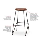 CANVAS Axel Round Metal & Solid Wood Top Counter Stool Armless Backless, Black/Brown | CANVASnull