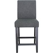 CANVAS Calder Upholstered Armless Counter Stool With High Backrest & Wood Legs, Grey