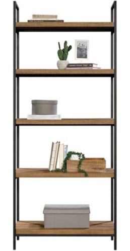 CANVAS Robson 5-Tier Metal Frame Bookcase With Storage, Oak Finish Product image