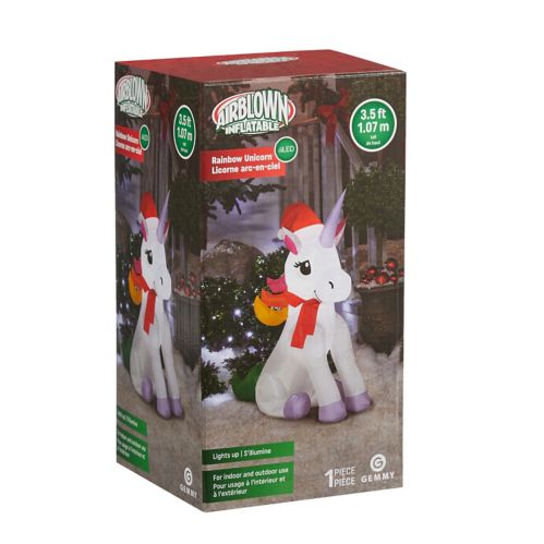 GEMMY Inflatable Whimsical Unicorn Christmas Decoration Self-Inflating, 3.5-ft Product image