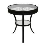 Monarch Spoke Round Glass Top Sofa End/Side Accent Table With Decorative Metal Base, Black | Monarchnull