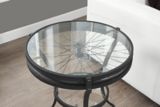 Monarch Spoke Round Glass Top Sofa End/Side Accent Table With Decorative Metal Base, Black | Monarchnull