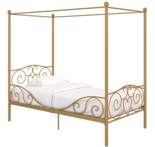 Cadre de lit à baldaquin en métal simple à quatre montants style rétro Dorel TeenB, or Image de l’article