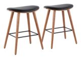 Tabourets de comptoir/bar sièges en bois et en similicuir bois LumiSource Saddle, paq. 2, noyer/noir | LumiSourcenull
