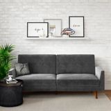 Canapé-lit à ressorts transformable cadre en bois rembourré velours Dorel Comfort, gris | Dorelnull