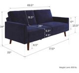 Canapé-lit à ressorts transformable cadre en bois rembourré velours Dorel Comfort, bleu | Dorelnull