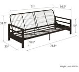 Cadre de canapé-lit transformable en métal avec accoudoirs rembourré Dorel Comfort, noir | Dorelnull