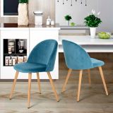 Chaise de salle à manger rembourrée en velours avec pattes en métal au fini chêne 39F Zomba, bleu | Veritasnull