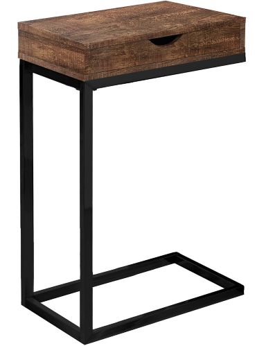 Monarch Wood Finish C-Shaped Sofa End/Side Accent Table With Storage Drawer & Metal Base Product image