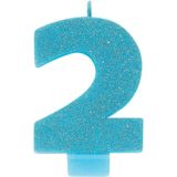Number 2 Glitter Birthday Candle, Caribbean Blue | Amscannull