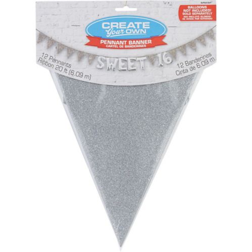 Create Your Own Glitter Silver Pennant Banner Product image