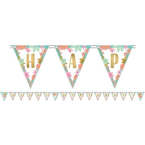 Boho Girl "Happy Birthday" Easy-to-Hang Pennant Banner, 15-ft x 7-in Product image