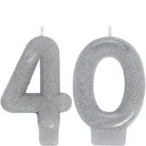 Milestone Number 40 Glitter Birthday Candles, Silver, 2-pc | Amscannull