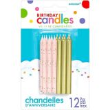 Birthday Candles, Metallic Gold & Pink with Gold Glitter, 12-pk | Amscannull