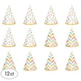 Mini Party Hats for Birthday/Bridal Shower/Baby Shower, Pastel & Gold, 12-pk