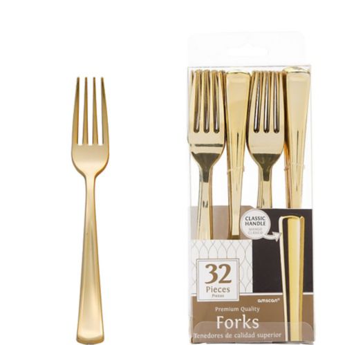 Premium Plastic Forks, Birthdays, Showers, More, Gold, 32-pk Product image