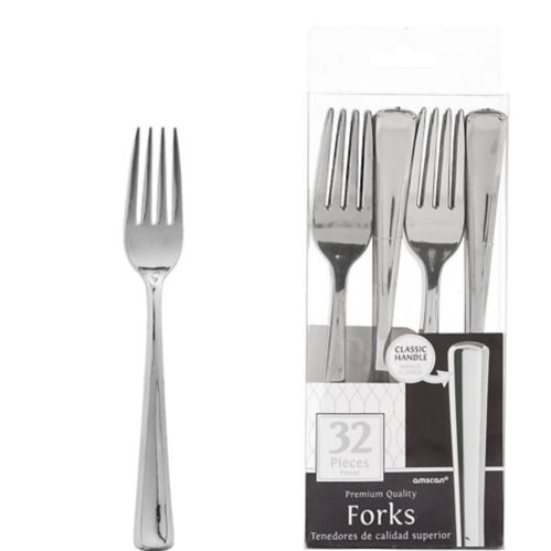 Premium Quality Durable Reusable Plastic Forks, Silver, 32-ct Product image