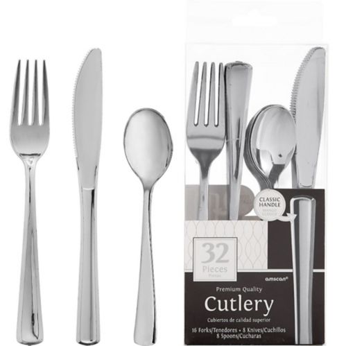 Premium Plastic Cutlery Set, Birthdays, Showers, More, Silver 32-pk Product image