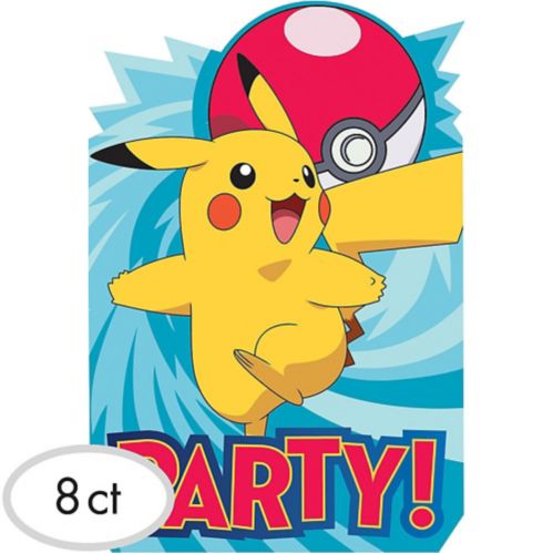 Invitations de fête Pokémon mettant en vedette Pikachu, paq. 8 Image de l’article