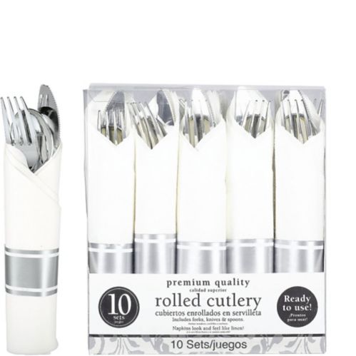 Rolled Silver Premium Plastic Cutlery Set Product image