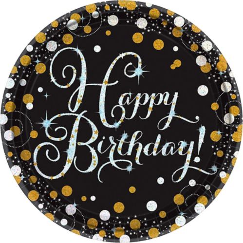 Happy Birthday Lunch Plates, Black/Gold/Silver, 8-pk Product image