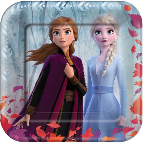 Assiettes en papier carrées La Reine des neiges 2 de Disney mettant en vedette Anna et Elsa, paq. 8 Image de l’article