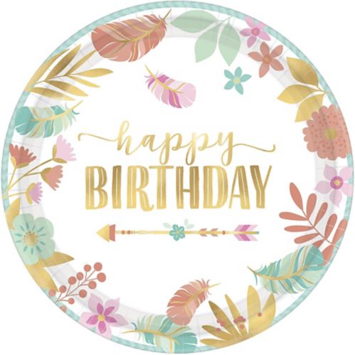 Boho Girl "Happy Birthday" Large Dinner Paper Plates, 10.5-in, 8-pk Product image