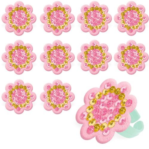 Boho Girl Flower-Shaped Sequin Rings for Birthday Party Favours, Pink, 8-pk Product image