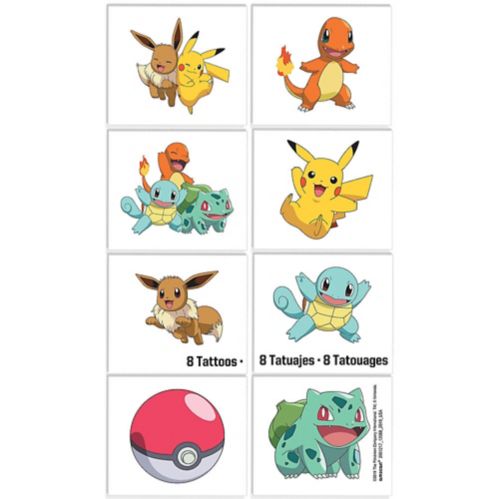 Tatouages temporaires pour fête d'anniversaire, Pokémon classique, paq. 8 Image de l’article