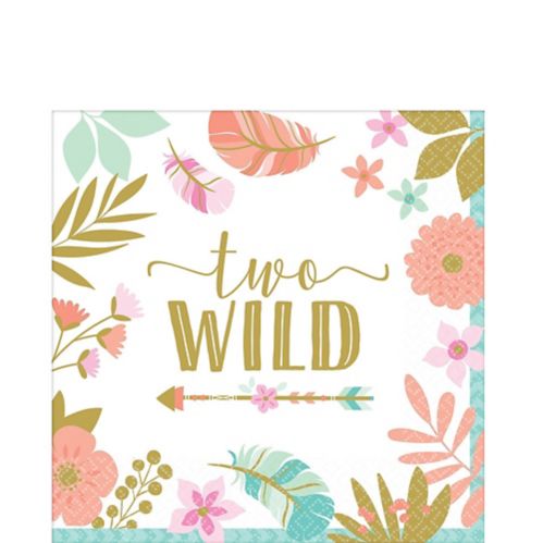Boho Girl 2nd Birthday Party Napkins feature "two wild" in Gold, 16-pk Product image
