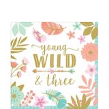 Boho Girl 3rd Birthday Party Napkins feature "young, wild and three" in Gold, 16-pk | Amscannull