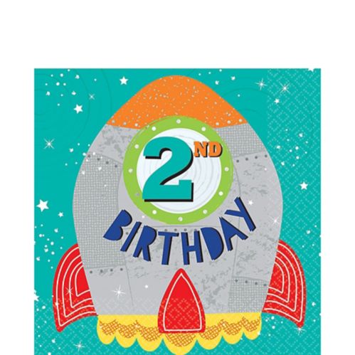 Blast Off 2nd Birthday Lunch Napkins featuring Rocket Ship, 16-pk Product image