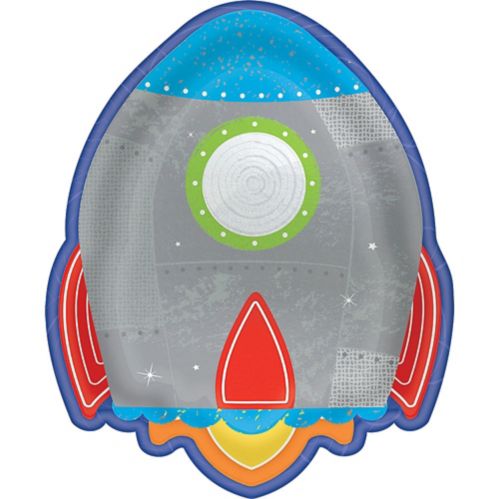 Blast Off Rocket-Shaped Birthday Party Dessert Plates, 7-in, 8-pk Product image