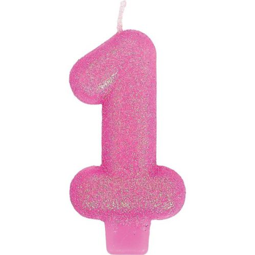 Glitter Number 1 Birthday Candle, Bright Pink Product image
