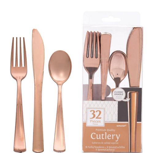 Rose Gold Plastic Cutlery Set, 32-pk Product image